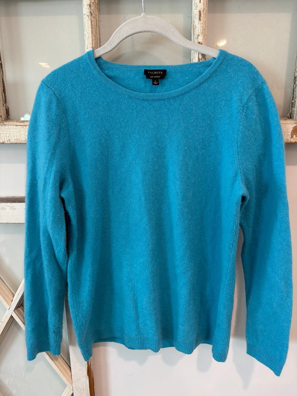 Talbots size large pure cashmere teal blue sweater